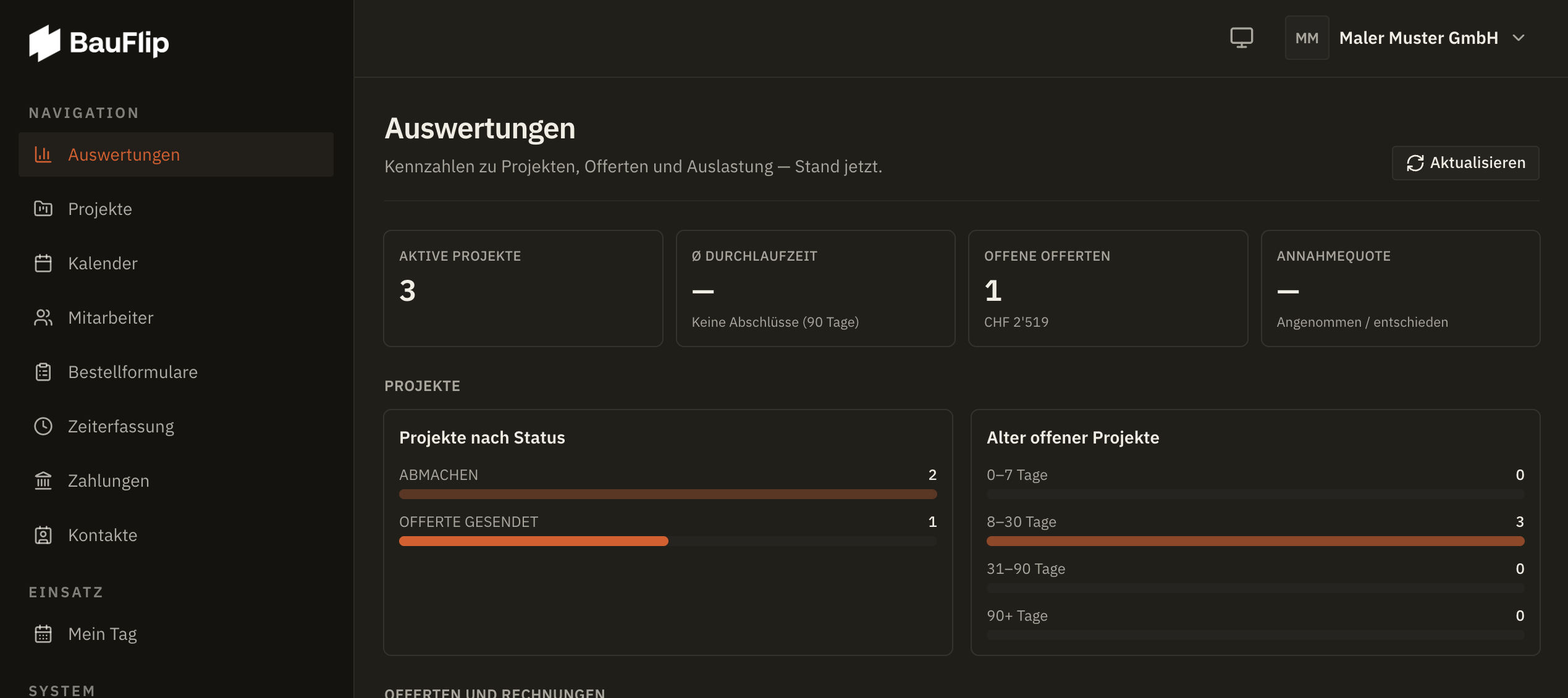 Auswertungen in der Bauflip-App