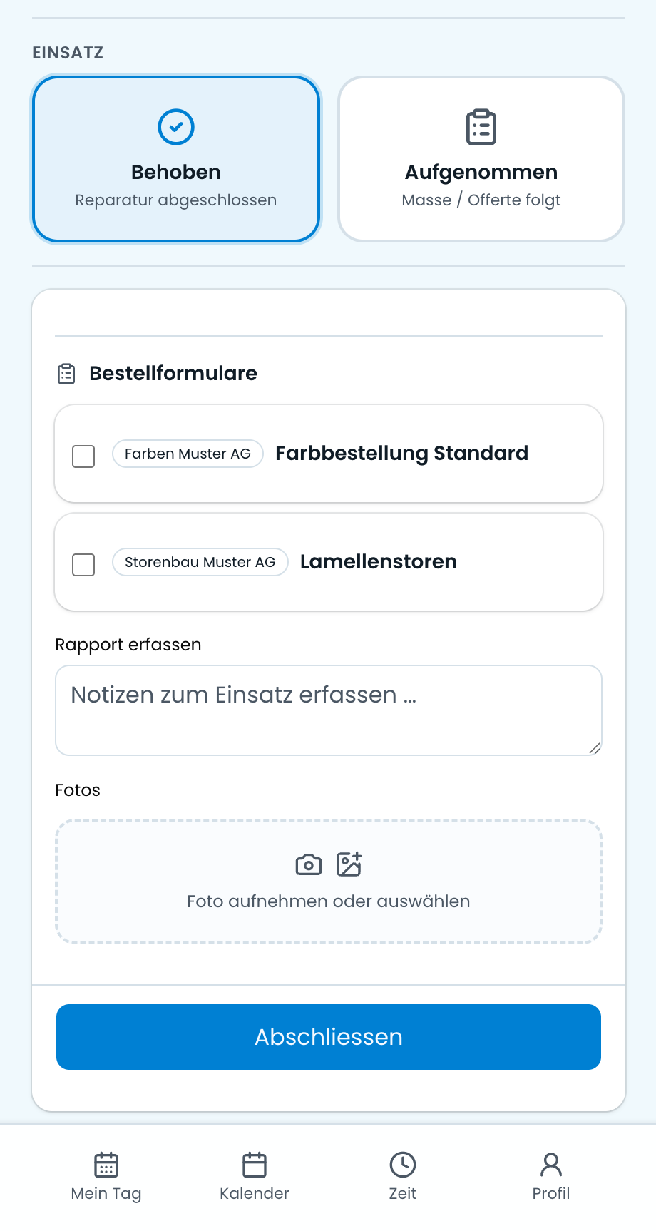 Rapport mit Bestellformular auf dem Handy