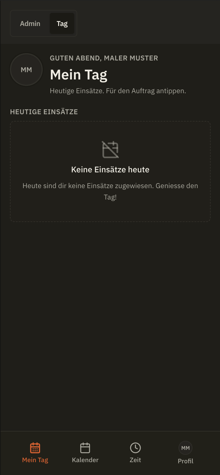 Mein Tag in der Bauflip-App (mobile Ansicht)