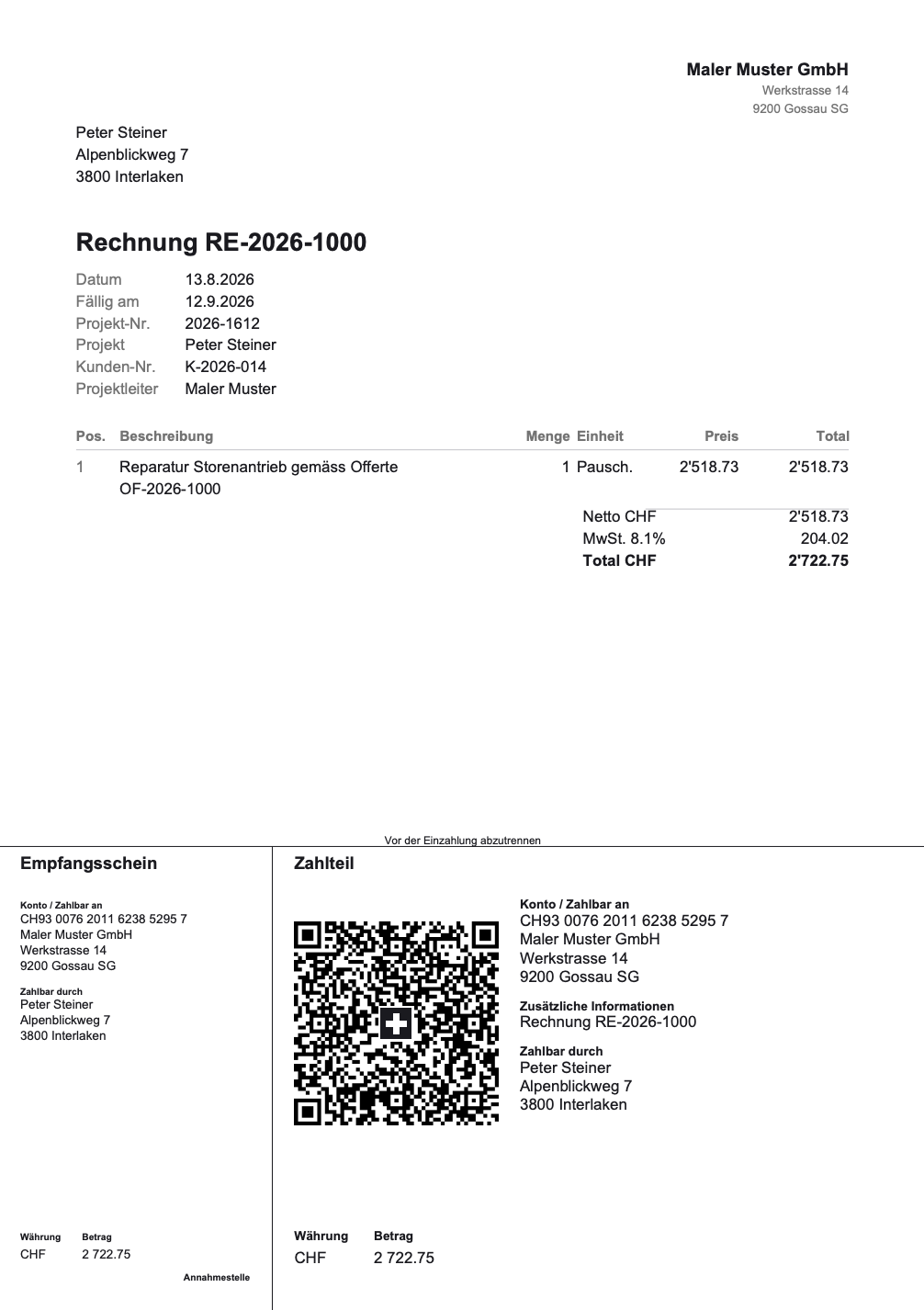 Swiss-QR-Rechnung in der Bauflip-App